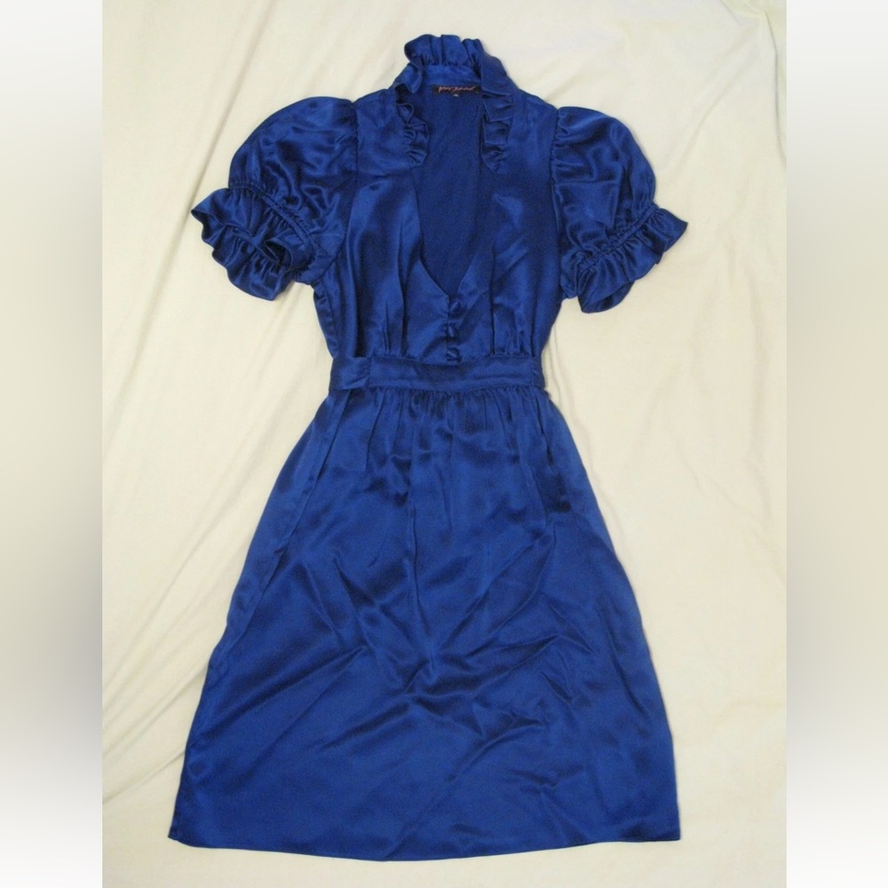 Betsey Johnson Cobalt Blue Silk Dress - Sz 6 - Beautiful Classic Design